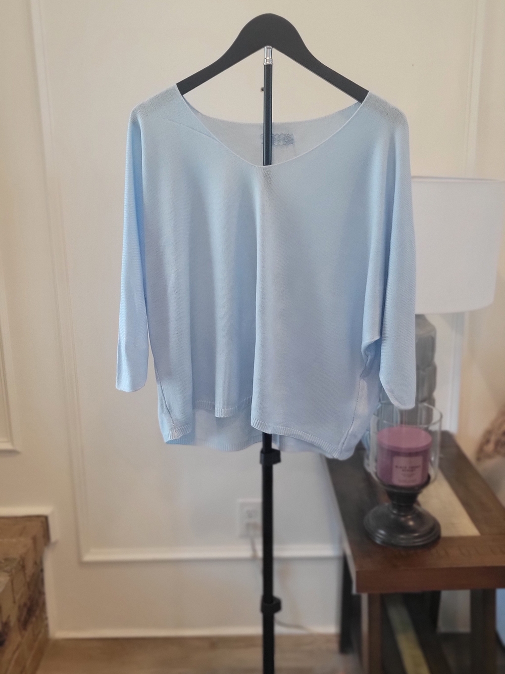 Women's Soft V-Neck Knit Sweater in Light Blue